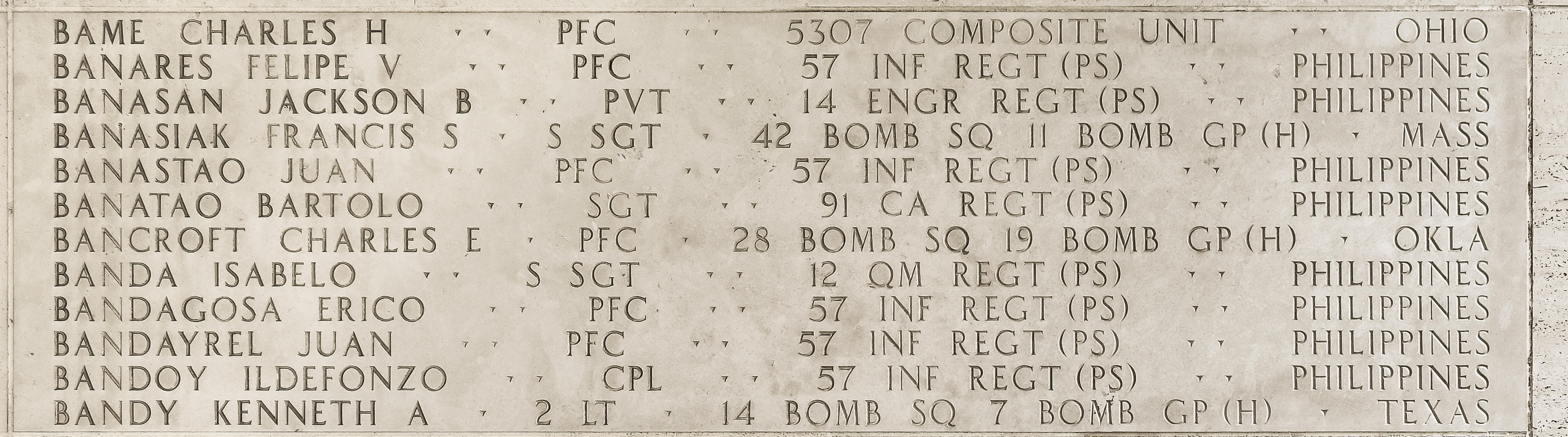 Felipe V. Banares, Private First Class